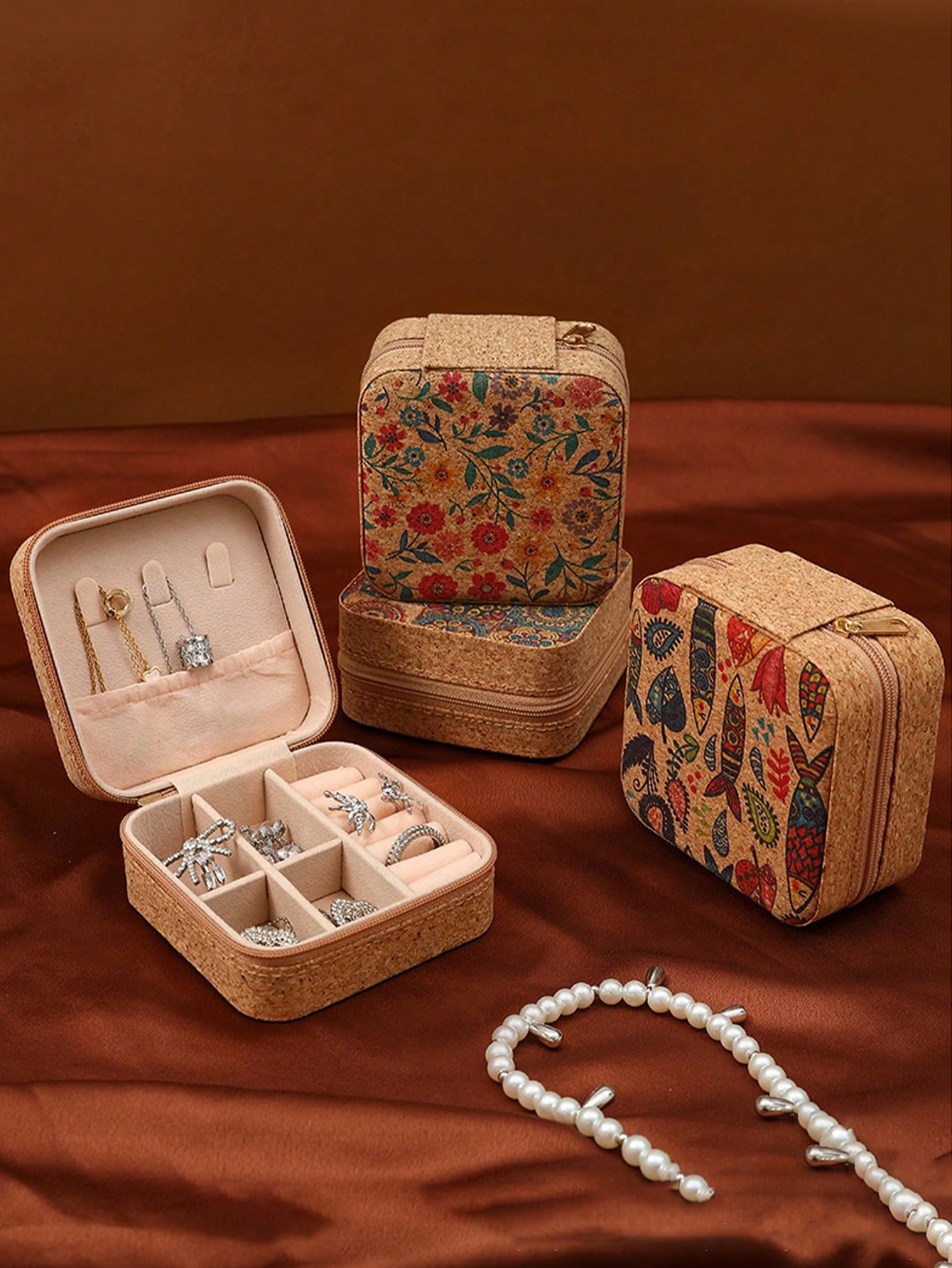 Travel Accessories Jewelry - Boîte à bijoux carrée vintage à